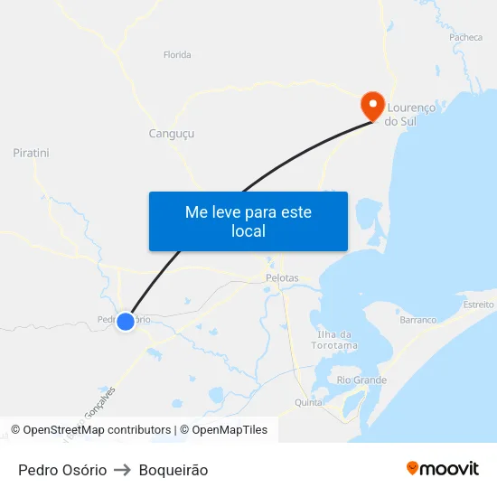 Pedro Osório to Boqueirão map