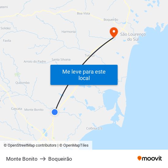 Monte Bonito to Boqueirão map
