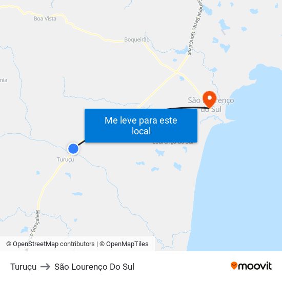 Turuçu to São Lourenço Do Sul map