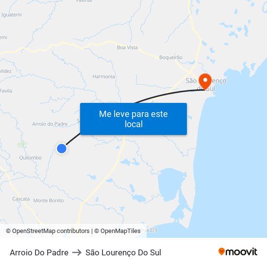 Arroio Do Padre to São Lourenço Do Sul map