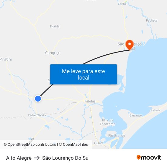 Alto Alegre to São Lourenço Do Sul map