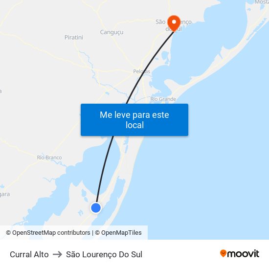 Curral Alto to São Lourenço Do Sul map