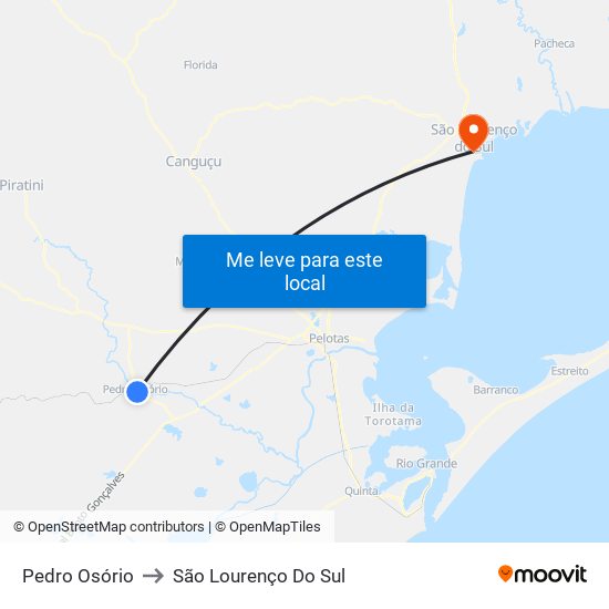 Pedro Osório to São Lourenço Do Sul map