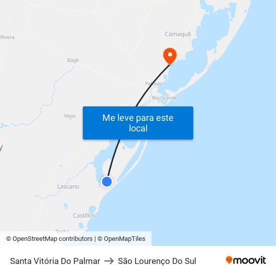 Santa Vitória Do Palmar to São Lourenço Do Sul map