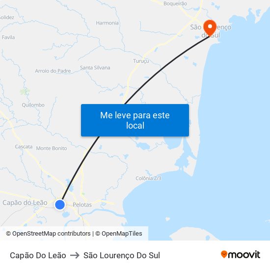 Capão Do Leão to São Lourenço Do Sul map