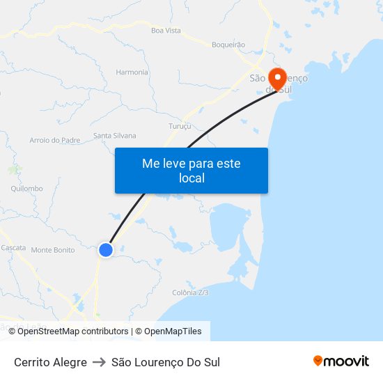 Cerrito Alegre to São Lourenço Do Sul map
