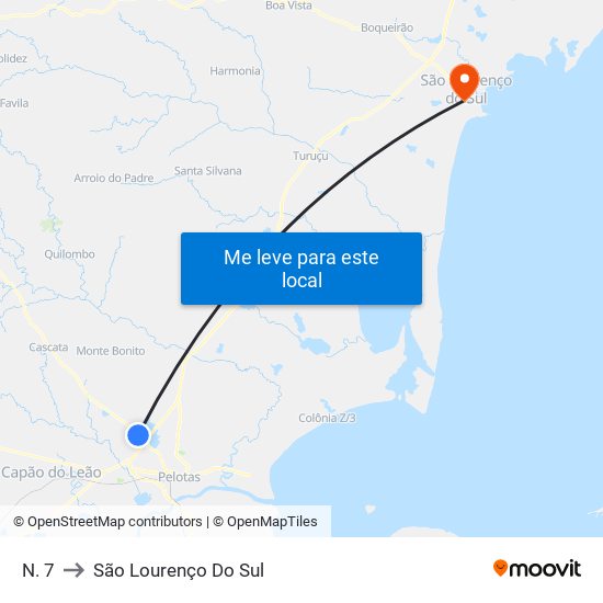 N. 7 to São Lourenço Do Sul map