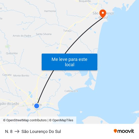 N. 8 to São Lourenço Do Sul map