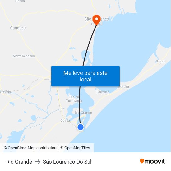 Rio Grande to São Lourenço Do Sul map