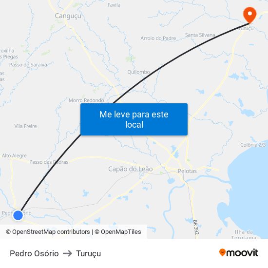 Pedro Osório to Turuçu map