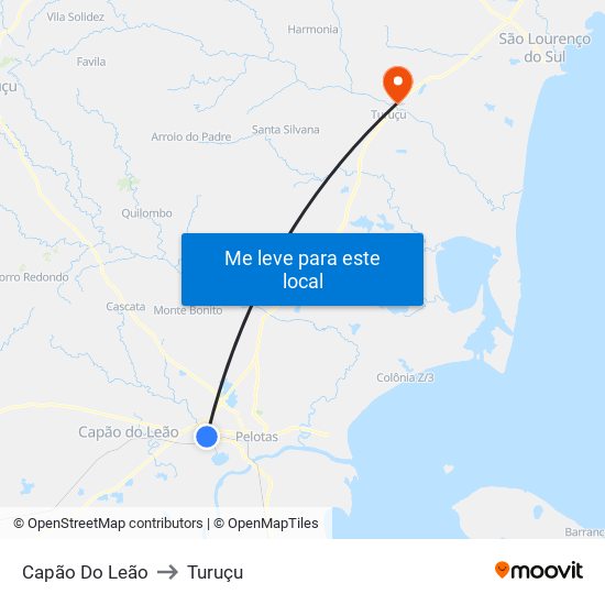 Capão Do Leão to Turuçu map