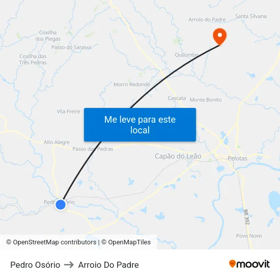 Pedro Osório to Arroio Do Padre map