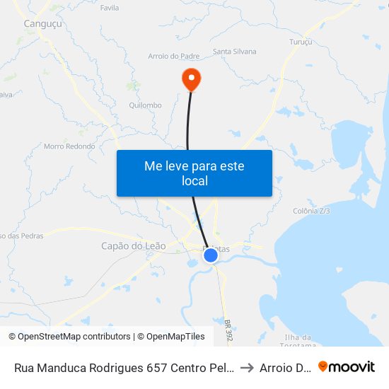 Rua Manduca Rodrigues 657 Centro Pelotas - Rs 96020-320 Brasil to Arroio Do Padre map