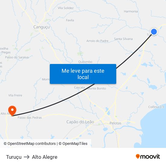 Turuçu to Alto Alegre map