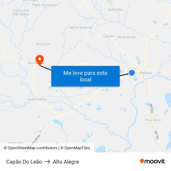 Capão Do Leão to Alto Alegre map