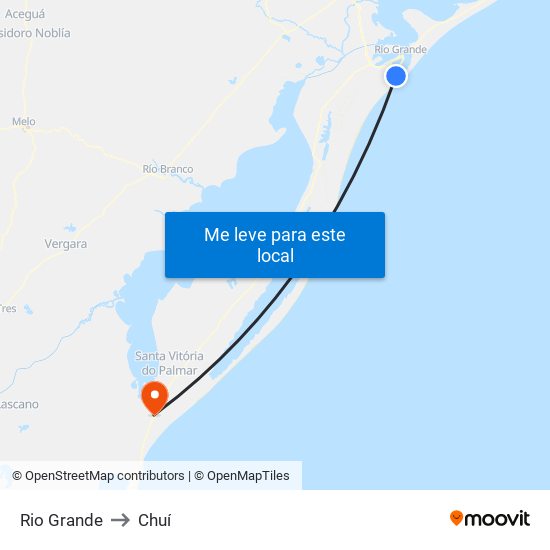 Rio Grande to Chuí map