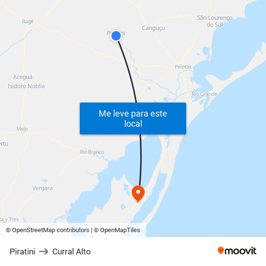 Piratini to Curral Alto map