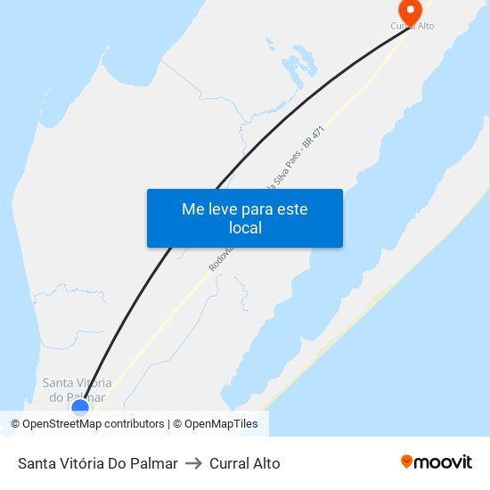 Santa Vitória Do Palmar to Curral Alto map