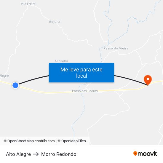 Alto Alegre to Morro Redondo map