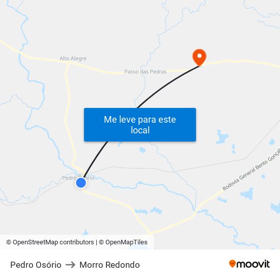 Pedro Osório to Morro Redondo map