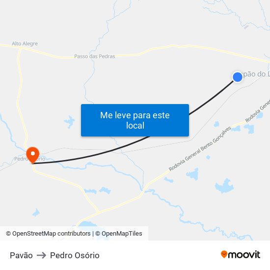 Pavão to Pedro Osório map