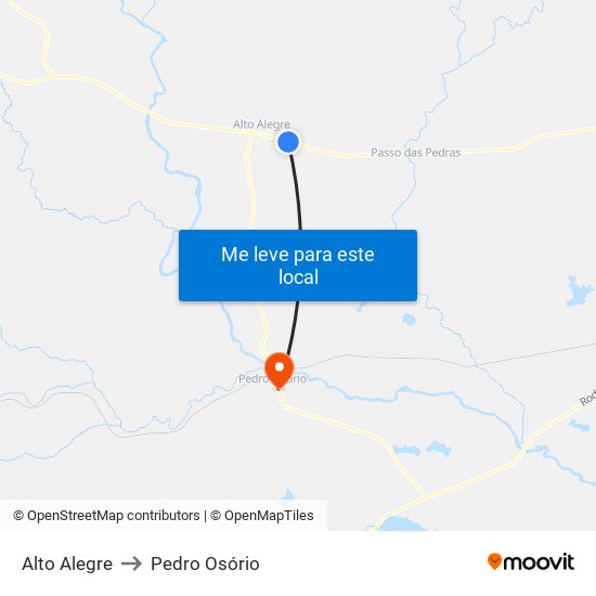Alto Alegre to Pedro Osório map