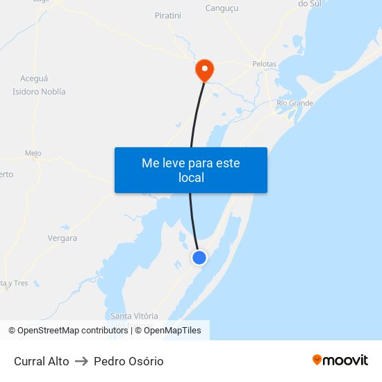 Curral Alto to Pedro Osório map