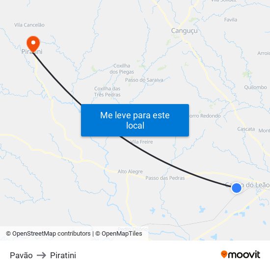 Pavão to Piratini map