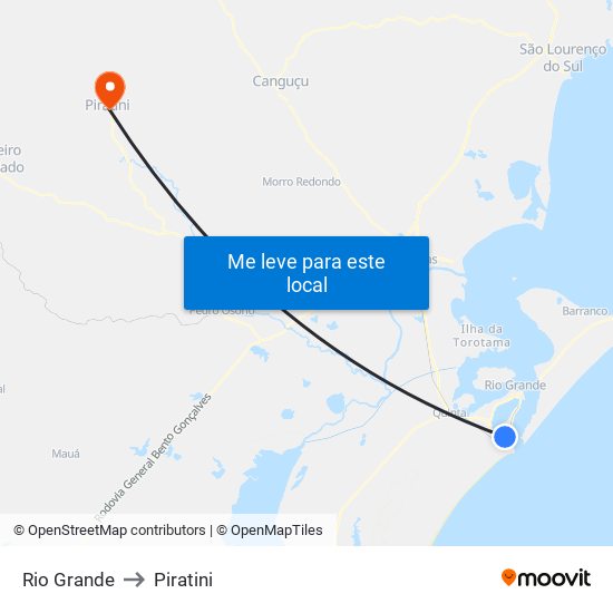 Rio Grande to Piratini map