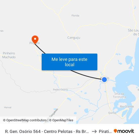 R. Gen. Osório 564 - Centro Pelotas - Rs Brasil to Piratini map