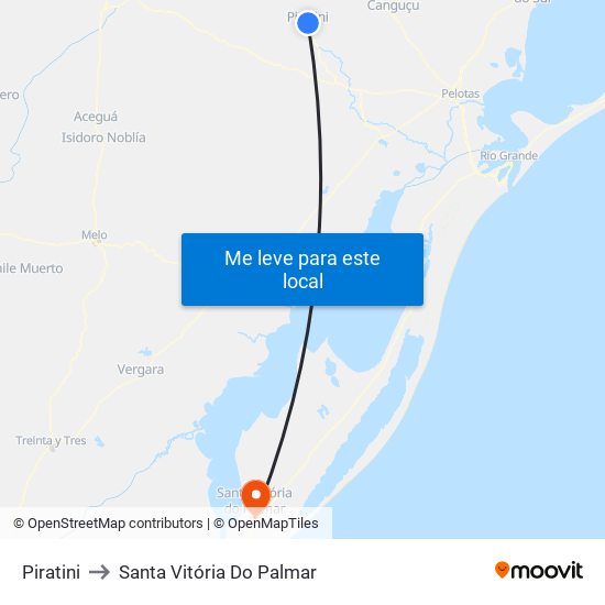 Piratini to Santa Vitória Do Palmar map