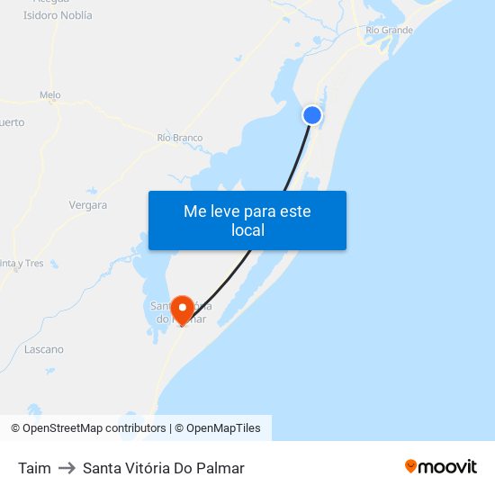 Taim to Santa Vitória Do Palmar map