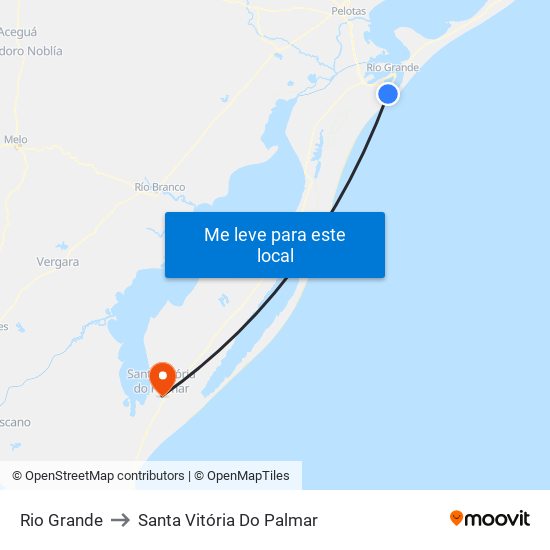 Rio Grande to Santa Vitória Do Palmar map