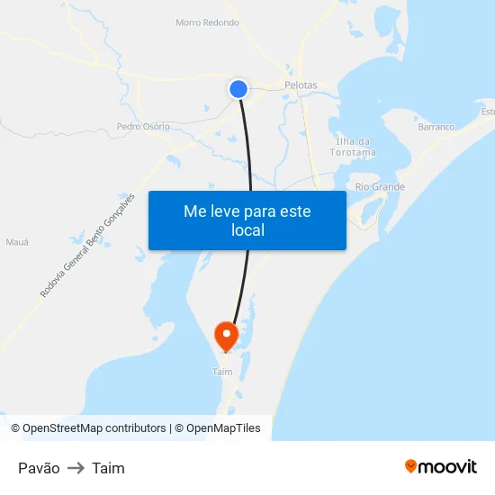 Pavão to Taim map