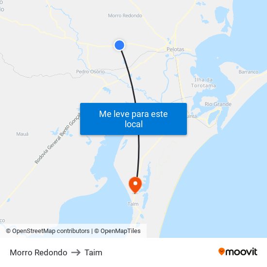 Morro Redondo to Taim map