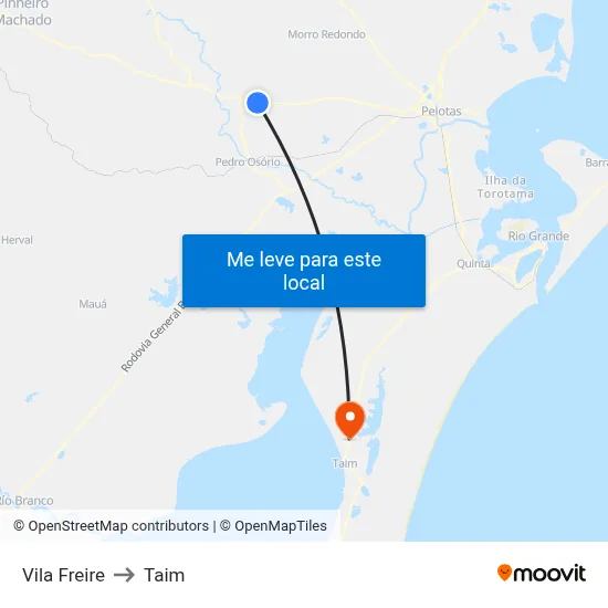 Vila Freire to Taim map
