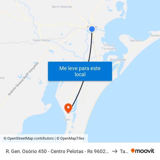 R. Gen. Osório 450 - Centro Pelotas - Rs 96020-000 Brasil to Taim map