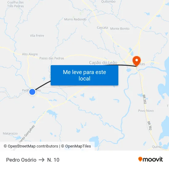 Pedro Osório to N. 10 map