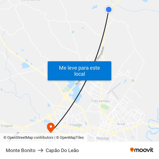 Monte Bonito to Capão Do Leão map