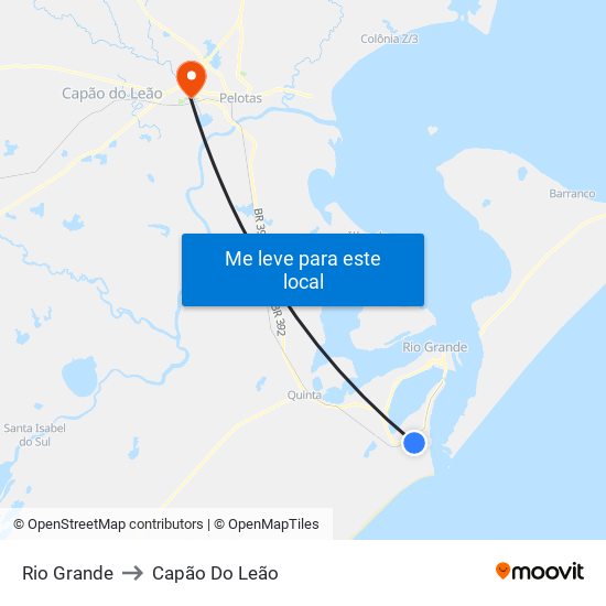Rio Grande to Capão Do Leão map