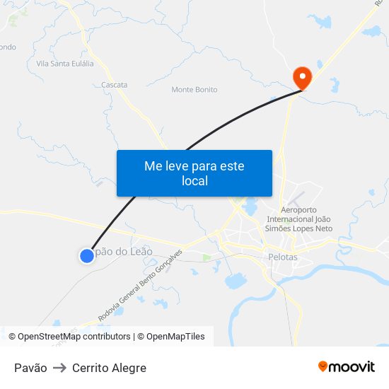 Pavão to Cerrito Alegre map