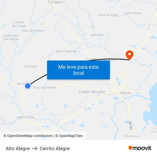Alto Alegre to Cerrito Alegre map