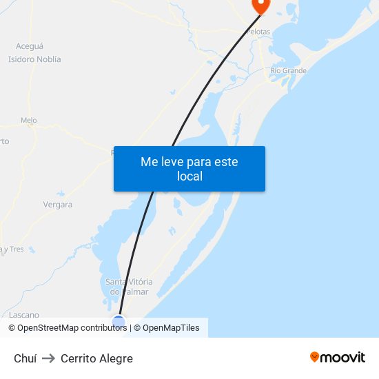 Chuí to Cerrito Alegre map