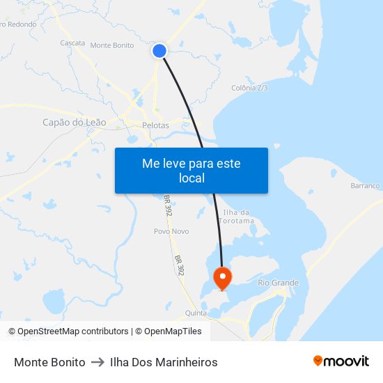 Monte Bonito to Ilha Dos Marinheiros map