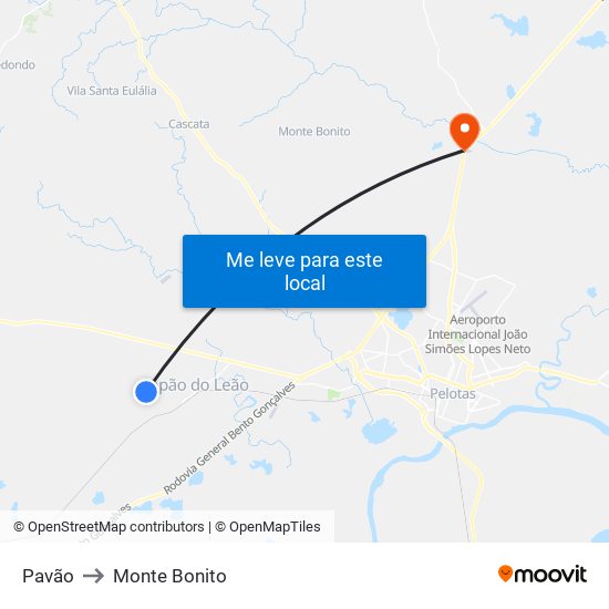 Pavão to Monte Bonito map