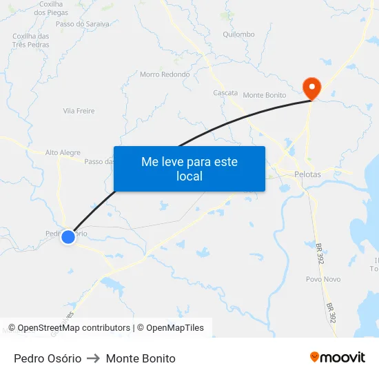 Pedro Osório to Monte Bonito map