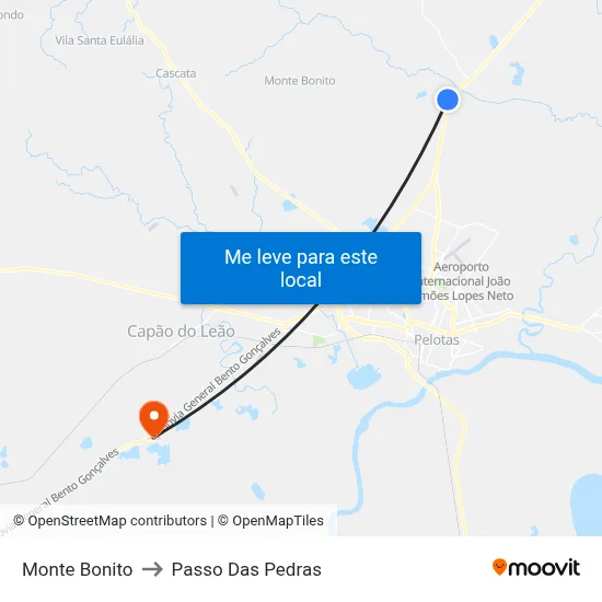 Monte Bonito to Passo Das Pedras map