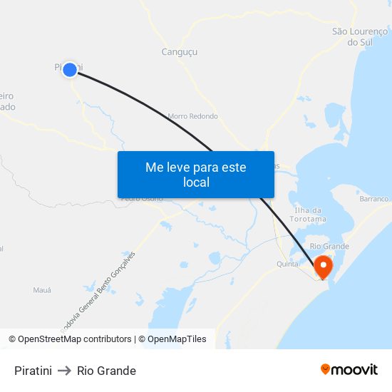 Piratini to Rio Grande map