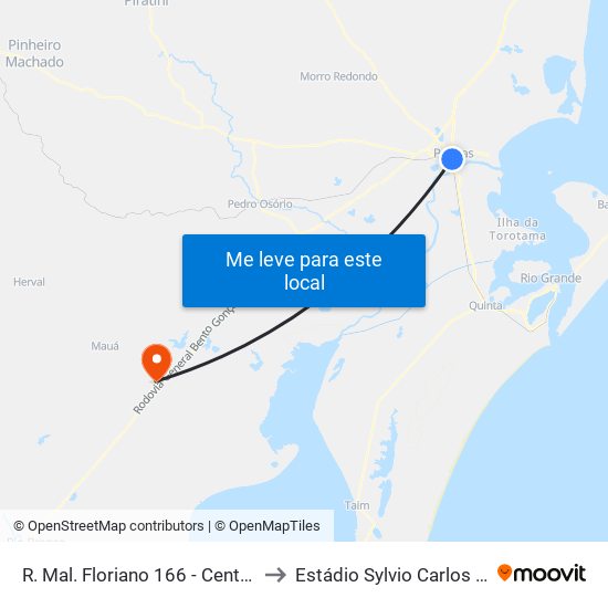 R. Mal. Floriano 166 - Centro Pelotas - Rs 96015-440 Brasil to Estádio Sylvio Carlos Ferreira - G.E. Internacional map