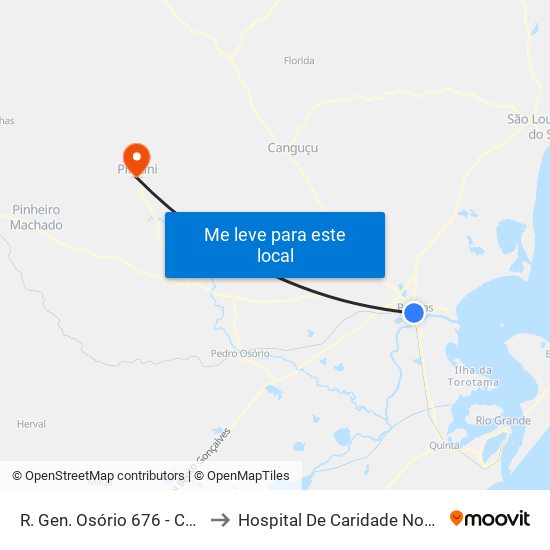 R. Gen. Osório 676 - Centro Pelotas - Rs Brasil to Hospital De Caridade Nossa Senhora Da Conceição map